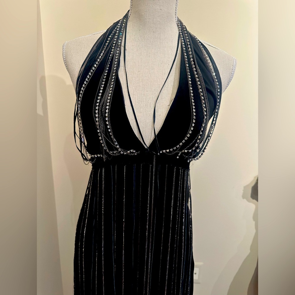 Stunning Vintage-Inspired Beaded Black Halter Dress